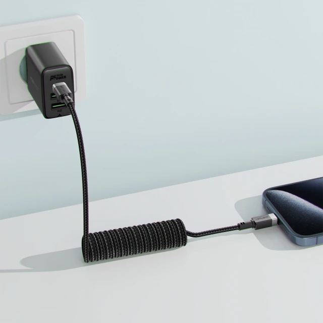 Кабель Acefast C14-04 USB-A - USB-C пружинний 480Mb/s 3A 1.2m Black (6974316283713)