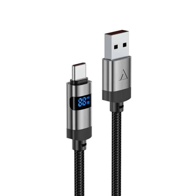 Кабель Acefast C15-04 USB-A - USB-C с дисплеем 480Mb/s 66W 1.2m Black (6974316283737)