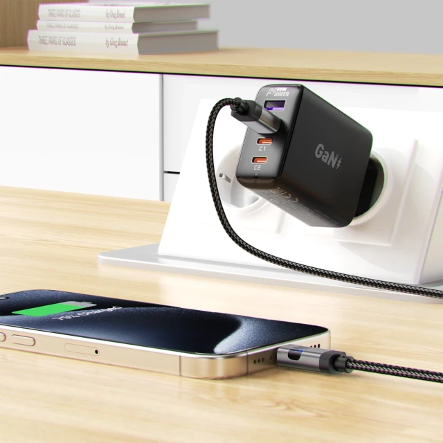 Кабель Acefast C15-04 USB-A - USB-C с дисплеем 480Mb/s 66W 1.2m Black (6974316283737)