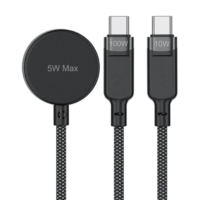 Кабель 3в1 Acefast C6-11 USB-C - 2x USB-C / Qi 480Mb/s 100W 1.2m Black (6974316283799)