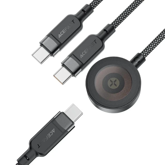 Кабель 3в1 Acefast C6-11 USB-C - 2x USB-C / Qi 480Mb/s 100W 1.2m Black (6974316283799)