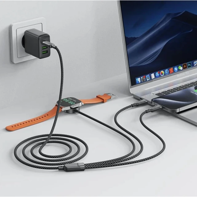 Кабель 3в1 Acefast C6-11 USB-C - 2x USB-C / Qi 480Mb/s 100W 1.2m Black (6974316283799)