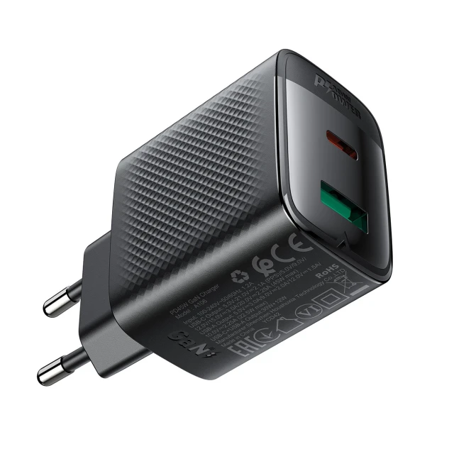 Зарядний пристрій Acefast A106 GaN PD 45W USB-C USB-A Black (6974316284031)