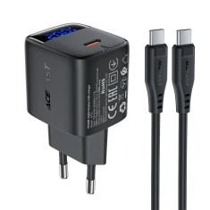 Мережевий зарядний пристрій Acefast A113 GaN PD 20W USB-C з дисплеєм з кабелем USB-C Black (Acefast A113)