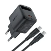 Мережевий зарядний пристрій Acefast A113 GaN PD 20W USB-C з дисплеєм з кабелем USB-C Black (Acefast A113)