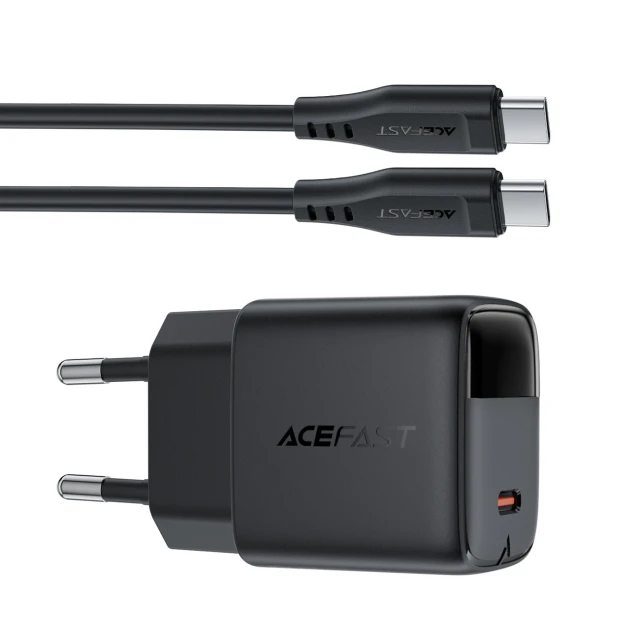Мережевий зарядний пристрій Acefast A113 GaN PD 20W USB-C з дисплеєм з кабелем USB-C Black (Acefast A113)
