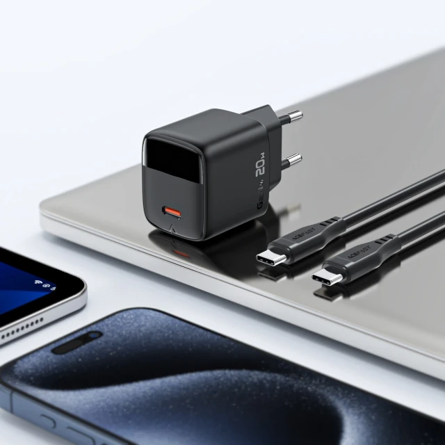 Мережевий зарядний пристрій Acefast A113 GaN PD 20W USB-C з дисплеєм з кабелем USB-C Black (Acefast A113)