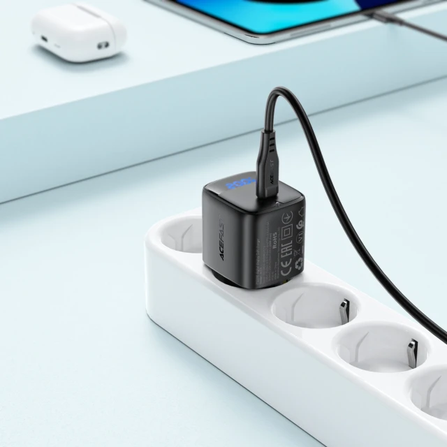 Мережевий зарядний пристрій Acefast A113 GaN PD 20W USB-C з дисплеєм з кабелем USB-C Black (Acefast A113)