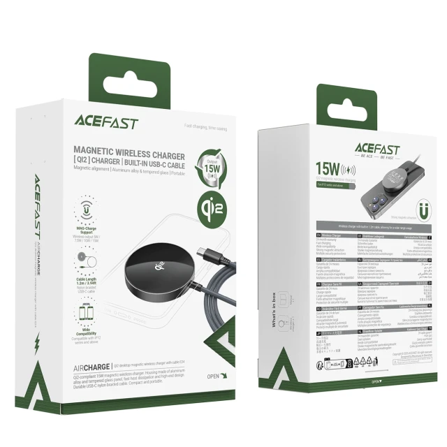 Бездротова зарядка Acefast E24 Qi2 15W магнітна з кабелем USB-C 1.2m Black (Acefast E24)