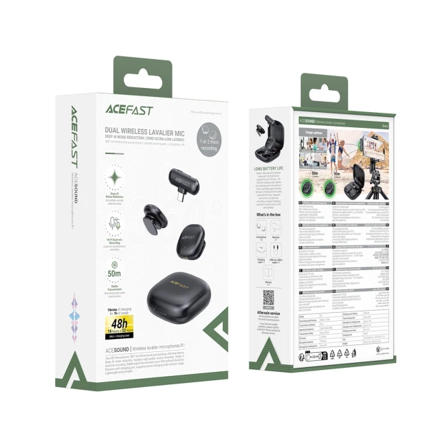Бездротові мікрофони Acefast R1 петличні 2 шт Black (6974316284895)