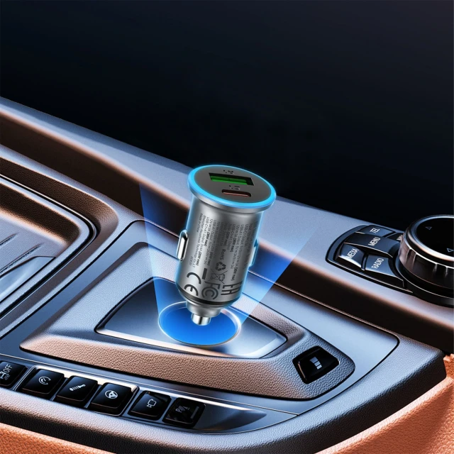 Автомобільний зарядний пристрій Acefast B15 65W USB-A + USB-C Grey (6974316284963)