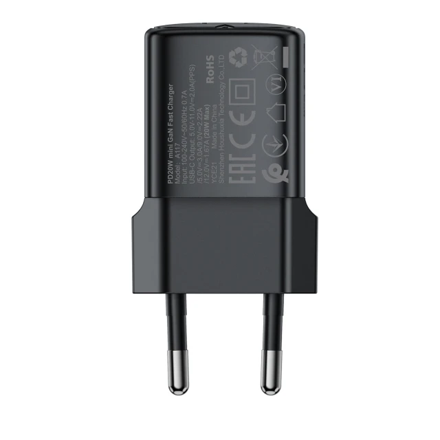 Мережевий зарядний пристрій Acefast A117 GaN PD 20W USB-C чорний (Acefast A117)