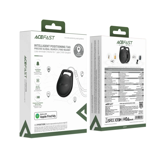 Bluetooth-трекер Acefast S2 совместимый с Apple Find My Black (6974316285083)