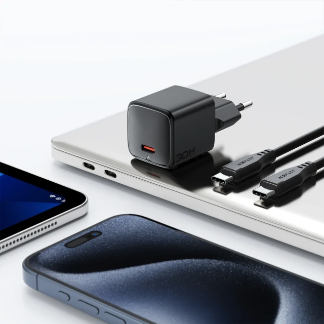 Зарядний пристрій Acefast A118 30W GaN USB-C з кабелем USB-C - USB-C 1.2m Black (6974316285175)