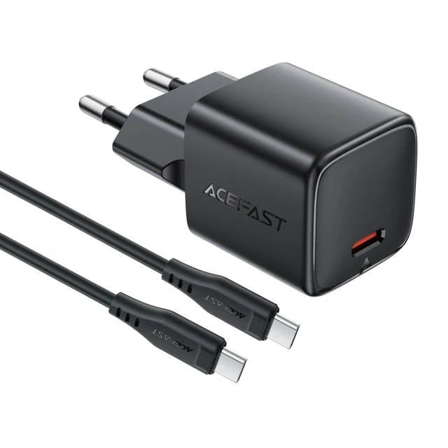 Зарядний пристрій Acefast A118 30W GaN USB-C з кабелем USB-C - USB-C 1.2m Black (6974316285175)
