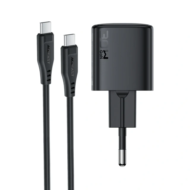 Зарядний пристрій Acefast A118 30W GaN USB-C з кабелем USB-C - USB-C 1.2m Black (6974316285175)