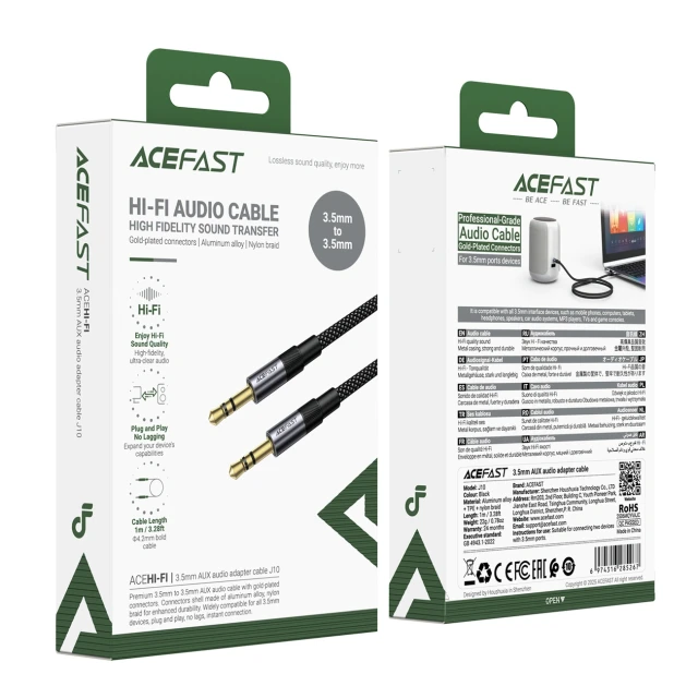 Кабель AUX Acefast J10 mini jack 3.5mm 1m Black (6974316285267)
