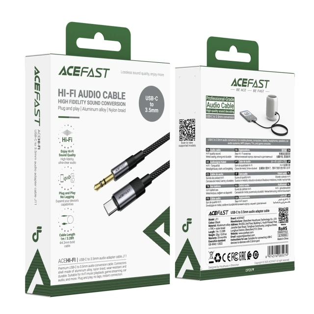 Кабель Acefast J11 USB-C на mini jack 3.5mm 1m Black (6974316285274)