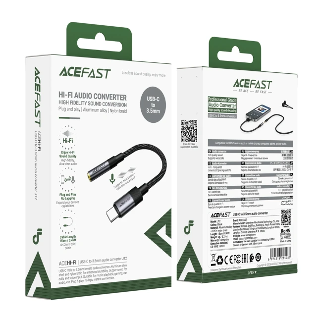 Адаптер Acefast J12 USB-C на mini jack 3.5 mm Black (6974316285281)