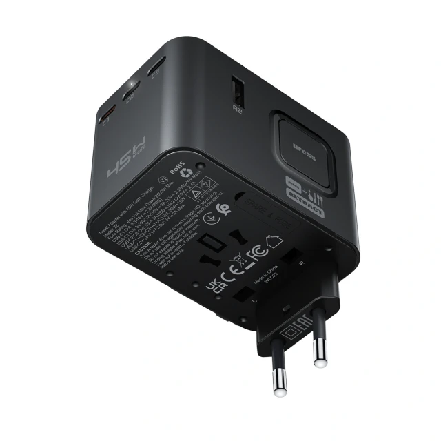 Адаптер Acefast Z8 GaN 45W 3x USB-C + 2x USB-A з AC 2500W Black (6974316285403)