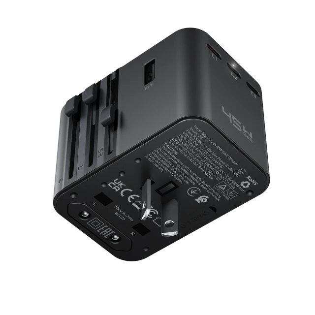 Адаптер Acefast Z8 GaN 45W 3x USB-C + 2x USB-A з AC 2500W Black (6974316285403)