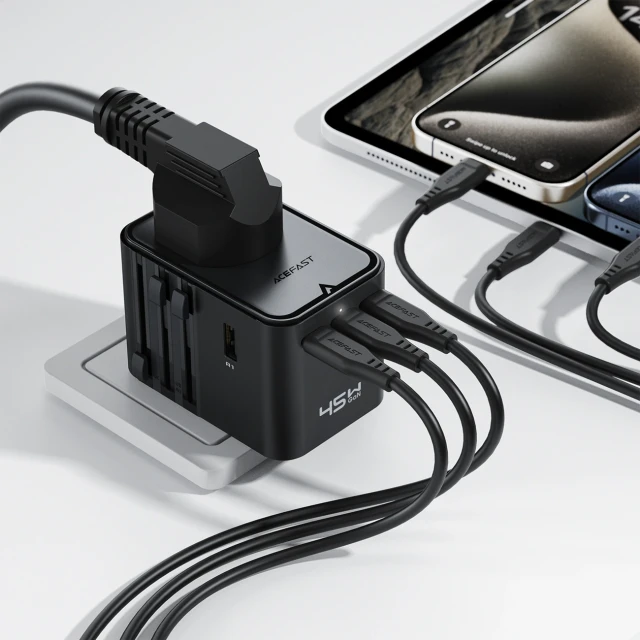 Адаптер Acefast Z8 GaN 45W 3x USB-C + 2x USB-A з AC 2500W Black (6974316285403)