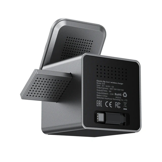 Беспроводная зарядка Acefast E34 22.5W 3в1 со встроенным кабелем Grey (6974316285632)
