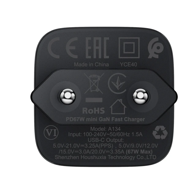 Зарядний пристрій Acefast A134 67W GaN USB-C Black (6974316285717)