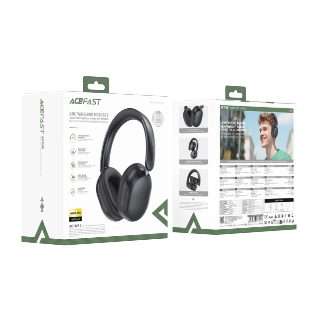 Навушники Acefast H12 Bluetooth 5.4 ANC Black (6974316285724)