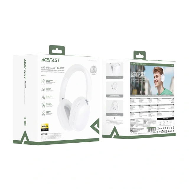 Навушники Acefast H12 Bluetooth 5.4 з ANC White (6974316285731)