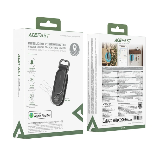 Bluetooth-трекер Acefast S4 у вигляді брелока для ключів сумісний з Apple Find My Black (6974316285755)