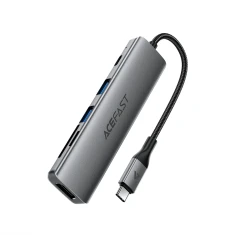 Хаб USB Acefast J18 док-станція USB-C 6в1 HDMI 4K 60Hz PD90W Grey (6974316285939)