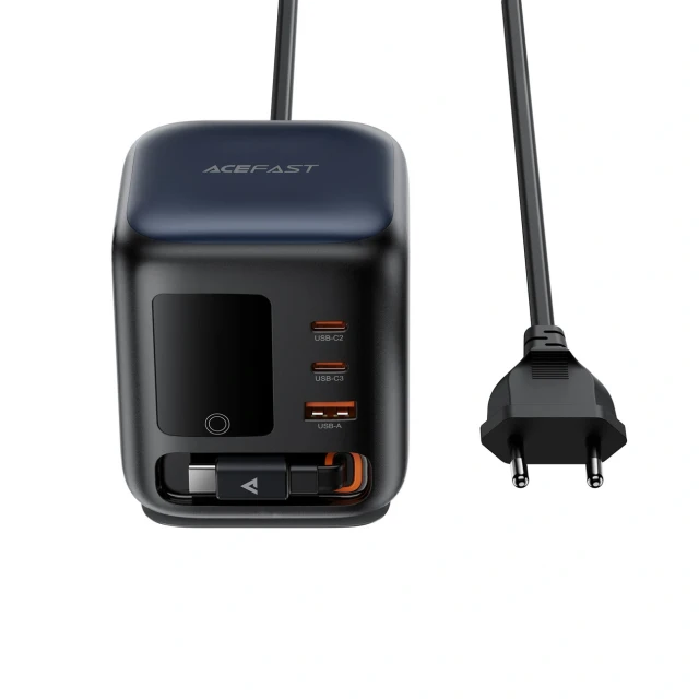 Зарядний пристрій Acefast Z10 GaN 100W 3xUSB з кабелем USB-C Black (6974316286516)