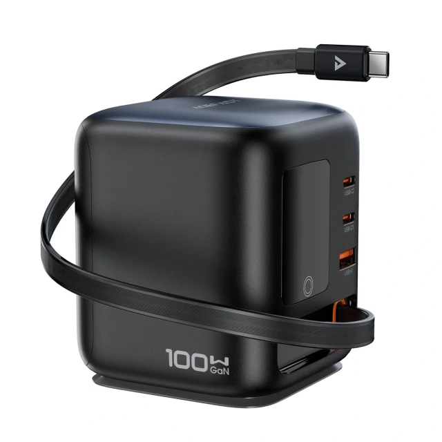 Зарядний пристрій Acefast Z10 GaN 100W 3xUSB з кабелем USB-C Black (6974316286516)