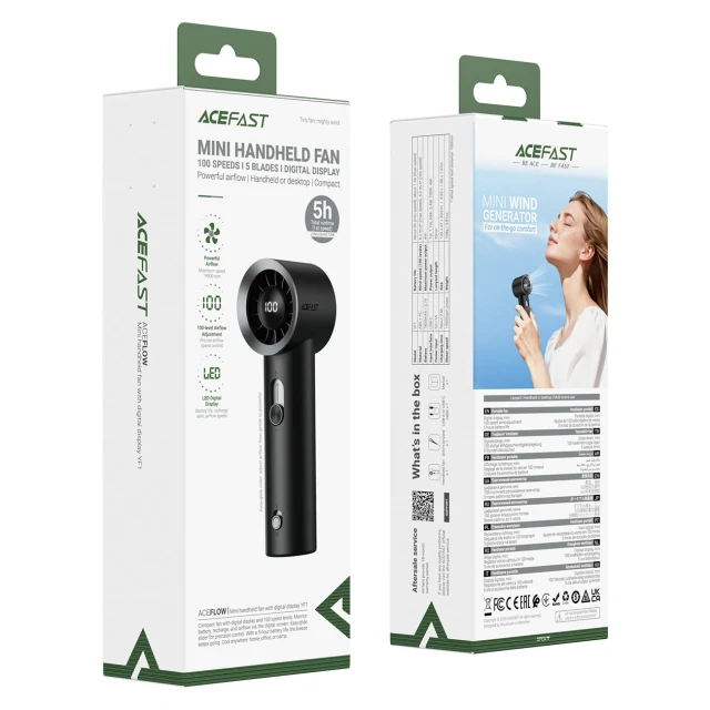 Вентилятор ручний Acefast YF1 з дисплеєм LED Black (6974316286653)