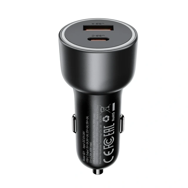 Автомобільний зарядний пристрій Acefast B21 75W USB-C + USB-A Black (6974316286684)
