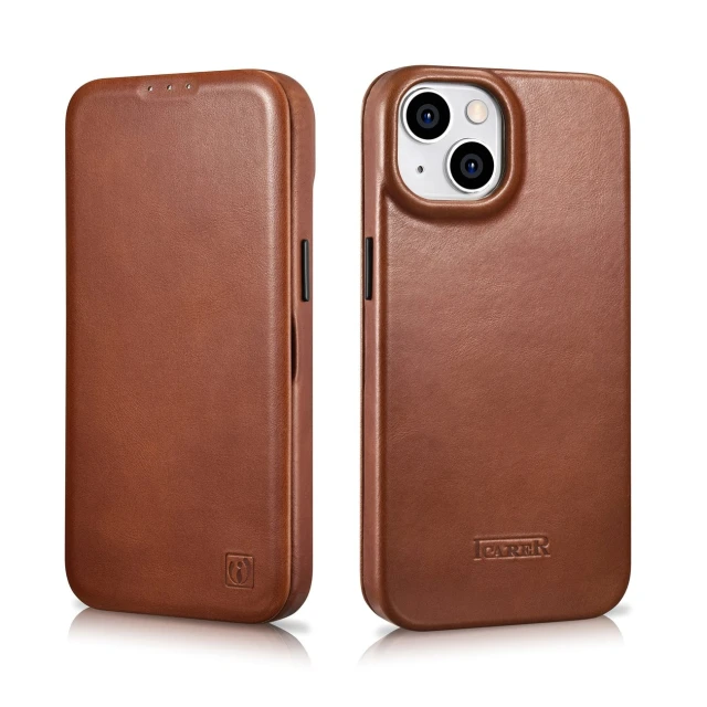 Чохол iCarer CE Oil Wax Premium Leather Folio Case для iPhone 14 Plus Brown with MagSafe (AKI14220707-BN)