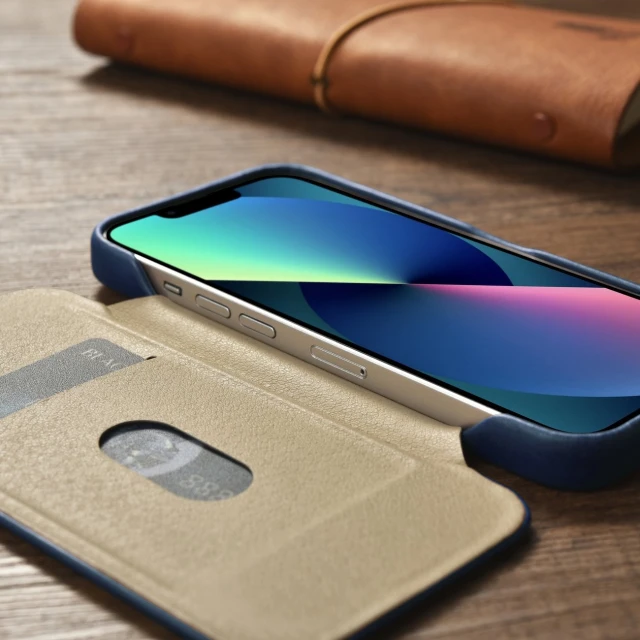 Чохол iCarer CE Oil Wax Premium Leather Folio Case для iPhone 14 Plus Blue with MagSafe (AKI14220707-BU)