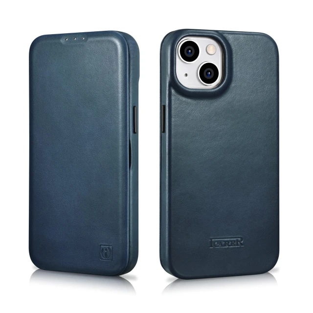 Чохол iCarer CE Oil Wax Premium Leather Folio Case для iPhone 14 Plus Blue with MagSafe (AKI14220707-BU)