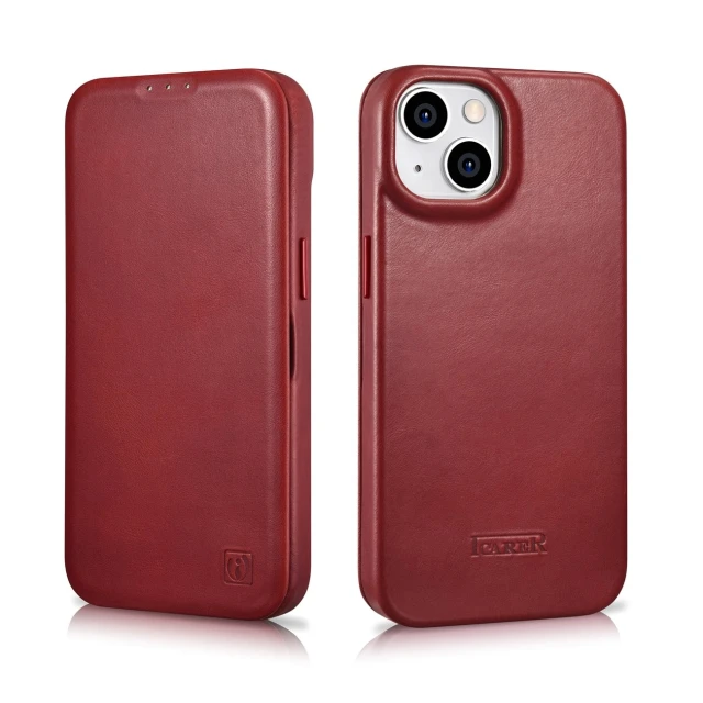 Чохол iCarer CE Oil Wax Premium Leather Folio Case для iPhone 14 Plus Red with MagSafe (AKI14220707-RD)