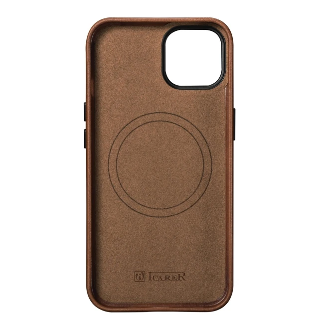 Чохол iCarer Oil Wax Premium Leather Case для iPhone 14 Plus Brown with MagSafe (WMI14220703-RB)