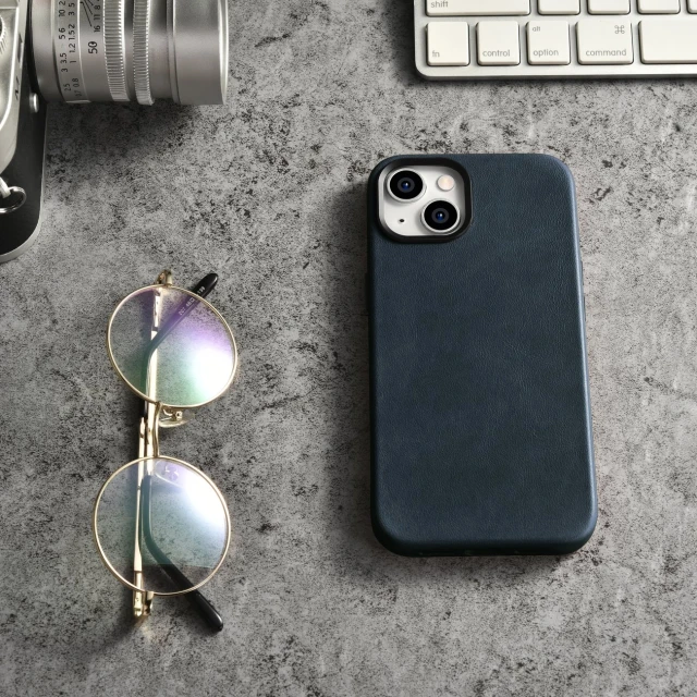 Чохол iCarer Oil Wax Premium Leather Case для iPhone 14 Plus Dark Blue with MagSafe (WMI14220703-BU)