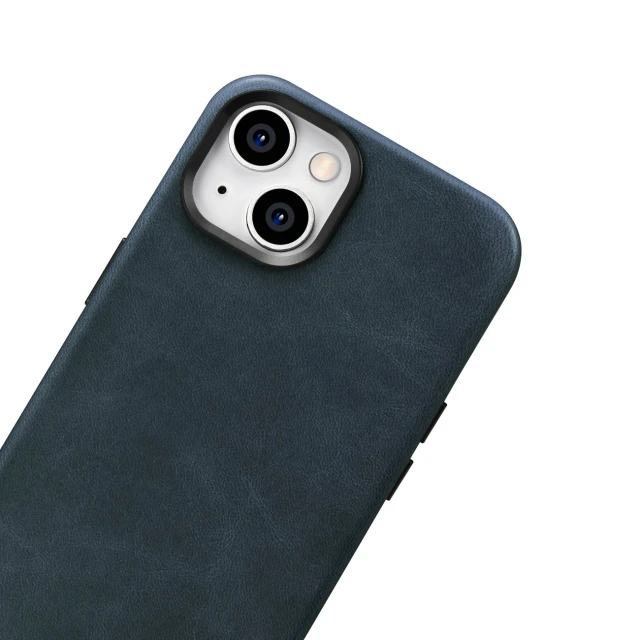 Чохол iCarer Oil Wax Premium Leather Case для iPhone 14 Plus Dark Blue with MagSafe (WMI14220703-BU)