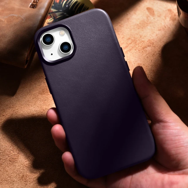 Чохол iCarer Leather Cover Case для iPhone 14 | 13 Dark Purple with MagSafe (WMI14220705-DP)