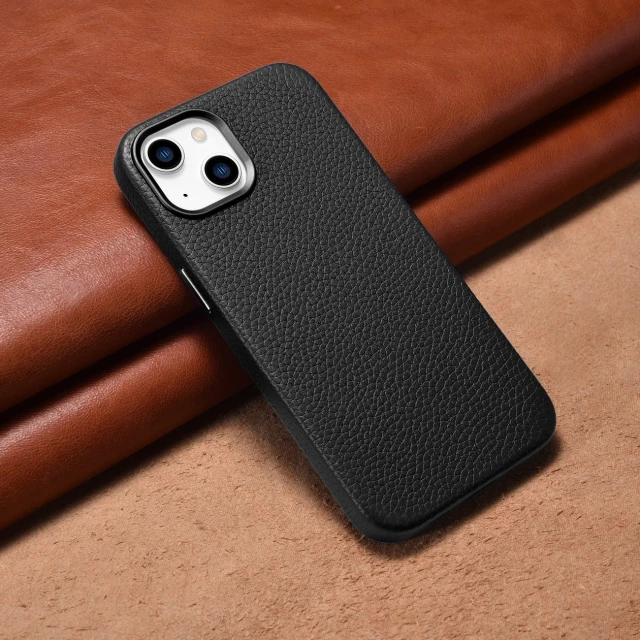 Чохол iCarer Litchi Premium Leather Case для iPhone 14 | 13 Black with MagSafe (WMI14220709-BK)