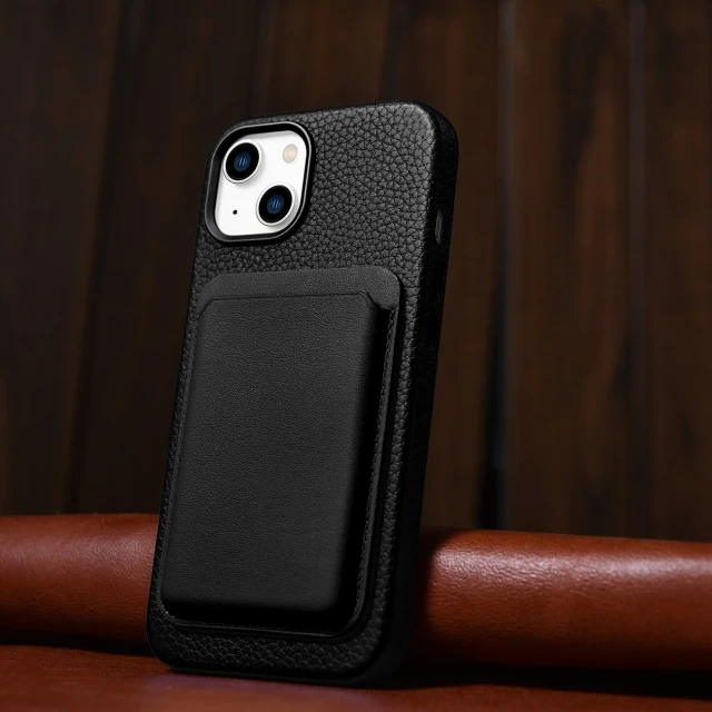 Чохол iCarer Litchi Premium Leather Case для iPhone 14 | 13 Black with MagSafe (WMI14220709-BK)