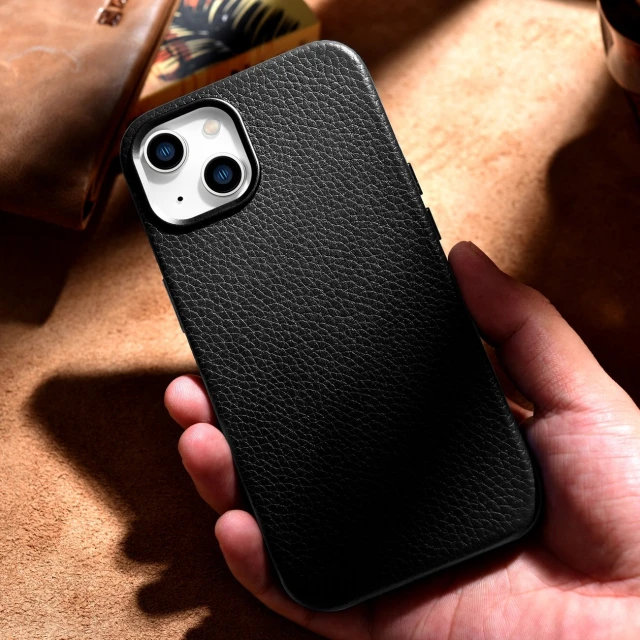 Чохол iCarer Litchi Premium Leather Case для iPhone 14 | 13 Black with MagSafe (WMI14220709-BK)