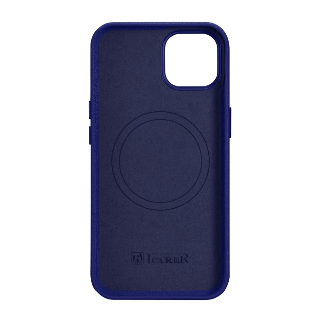 Чохол iCarer Litchi Premium Leather Case для iPhone 14 | 13 Dark Blue with MagSafe (WMI14220709-DB)