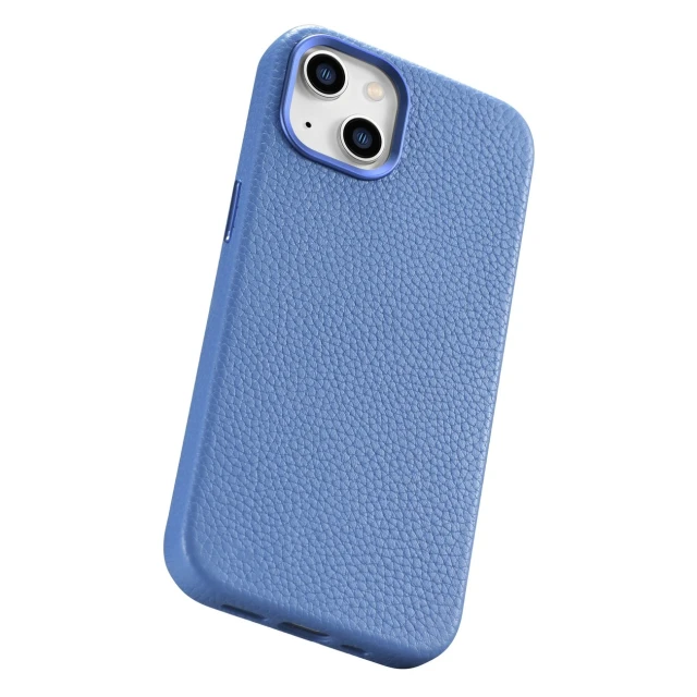 Чохол iCarer Litchi Premium Leather Case для iPhone 14 | 13 Light Blue with MagSafe (WMI14220709-LB)
