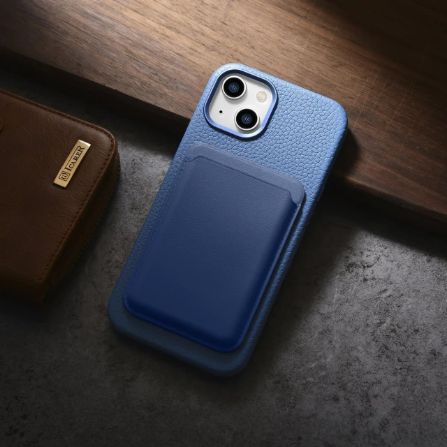 Чохол iCarer Litchi Premium Leather Case для iPhone 14 | 13 Light Blue with MagSafe (WMI14220709-LB)